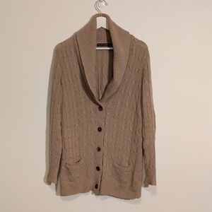 RALPH LAUREN tan cable knit cardigan - size large